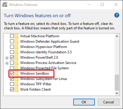 Windows features Sandbox