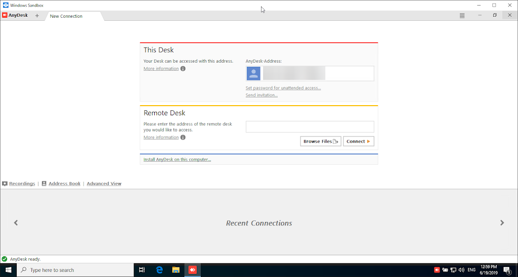 Anydesk in windows sandbox