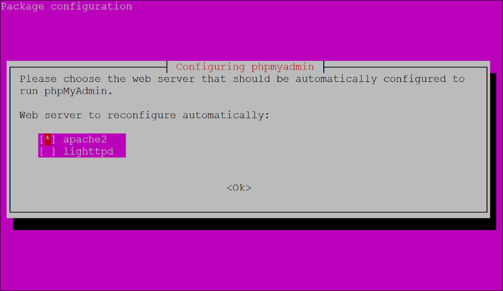 select apache for phpmyadmin