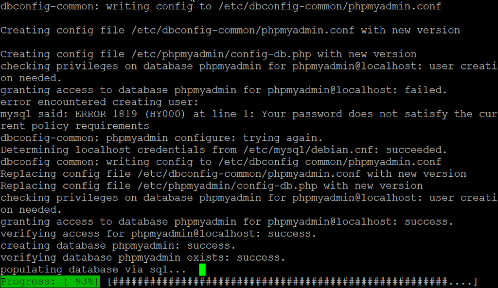 phpmyadmin installation progress