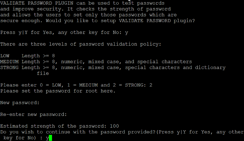 Secure installation password strength