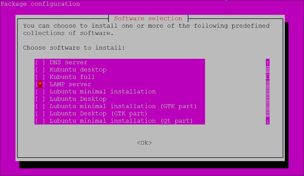 select LAMP server in tasksel ubuntu