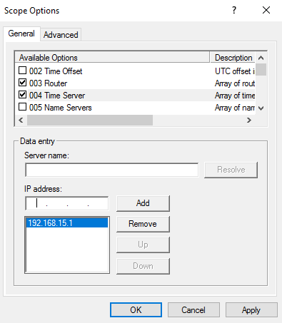 Adding Time Server DHCP windows