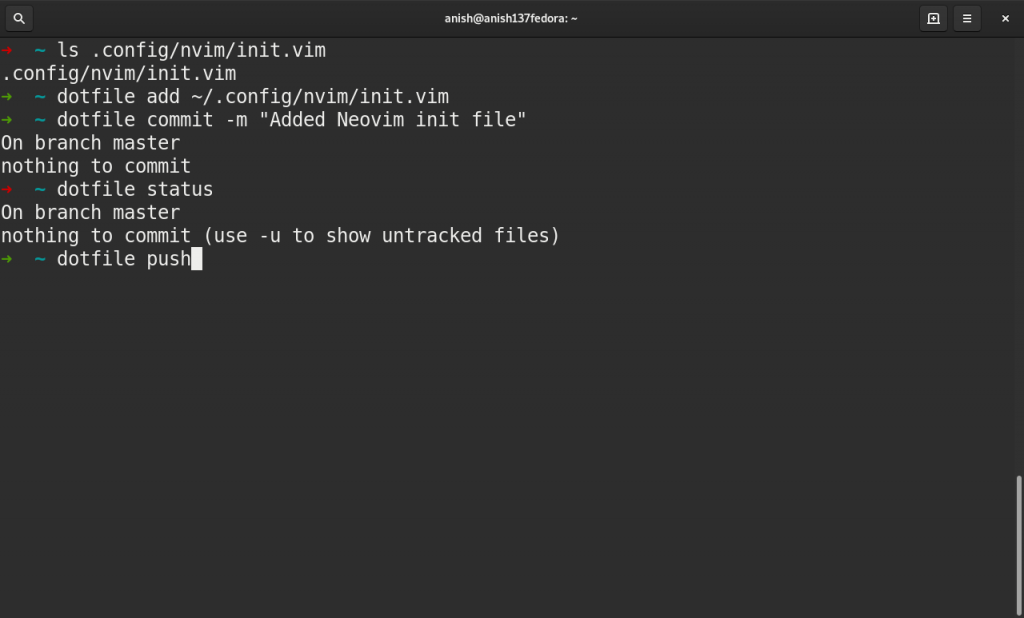 Dotfiles git command