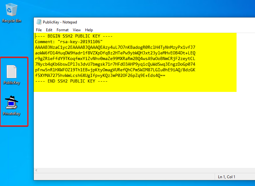 PuttyGen public key on windows