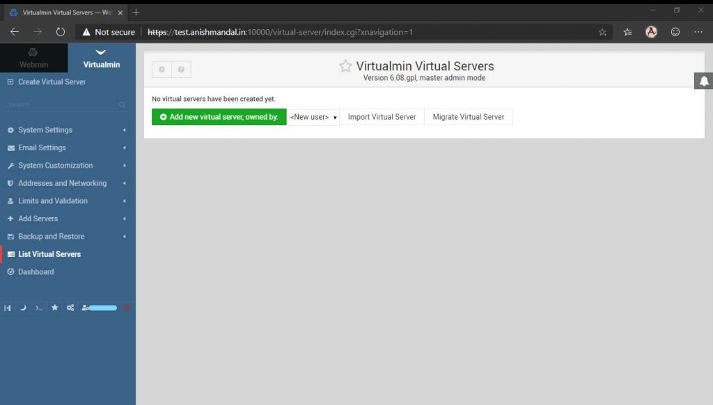 virtualmin add virtualserver