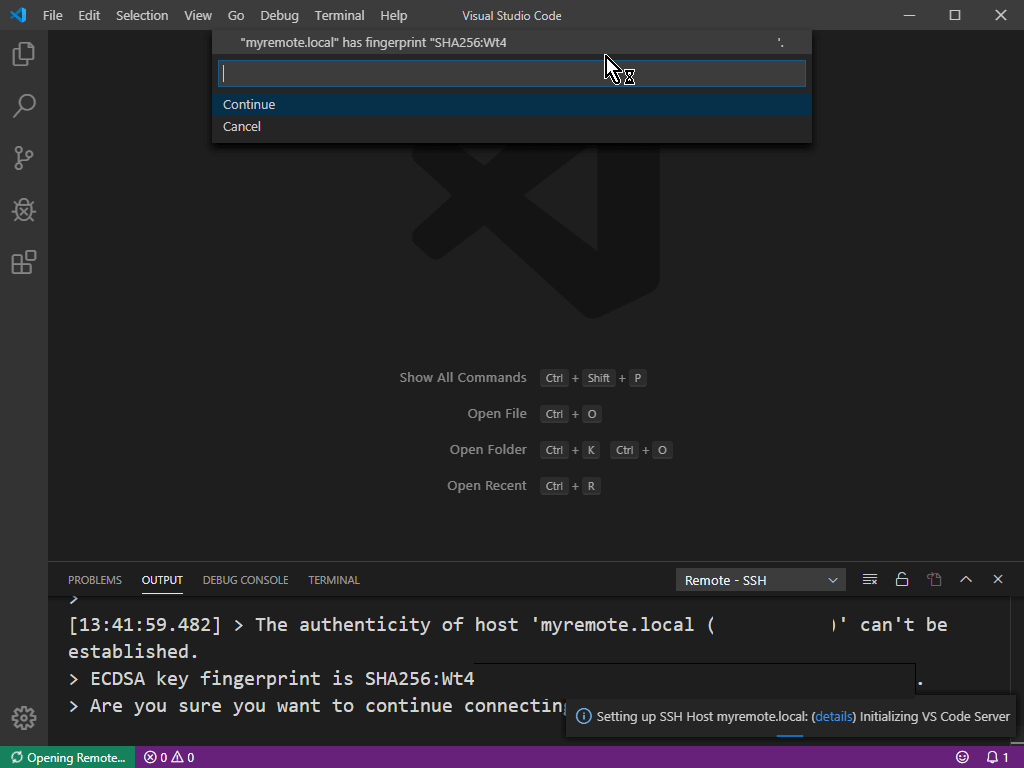 Remote SSH Adding Host EDSA Confermation