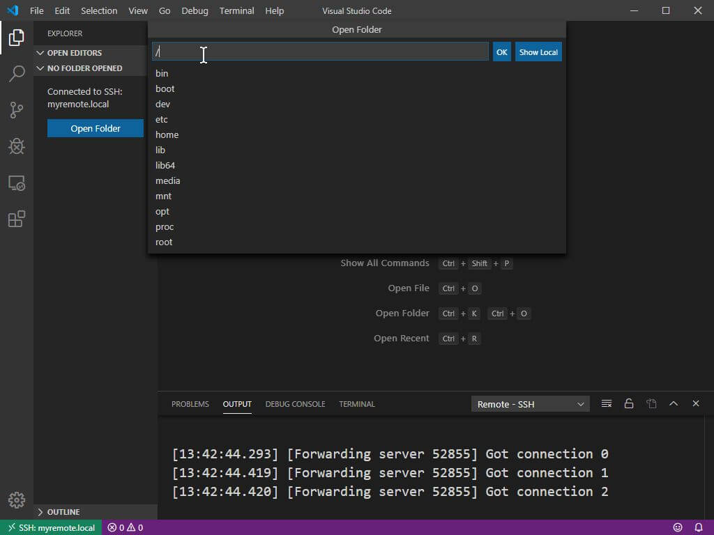 Remote SSH Browsing Folder to Open in VS Code