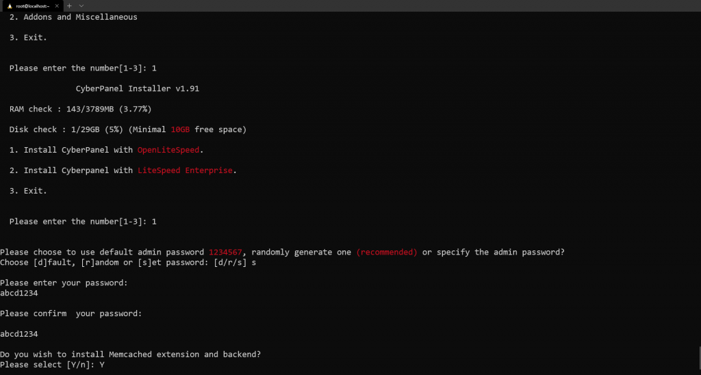 CyberPanel MemCache extension