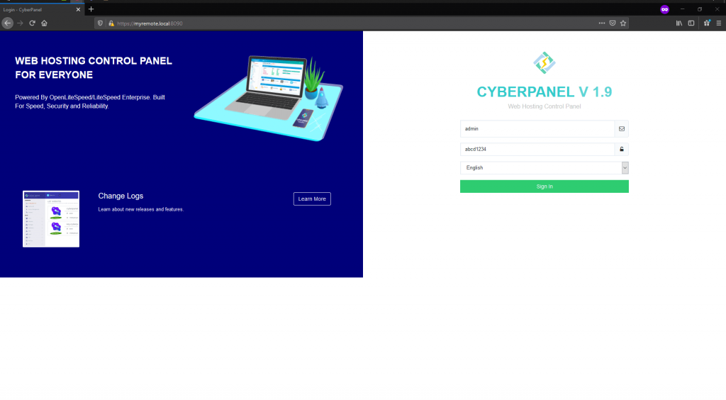 CyberPanel admin login