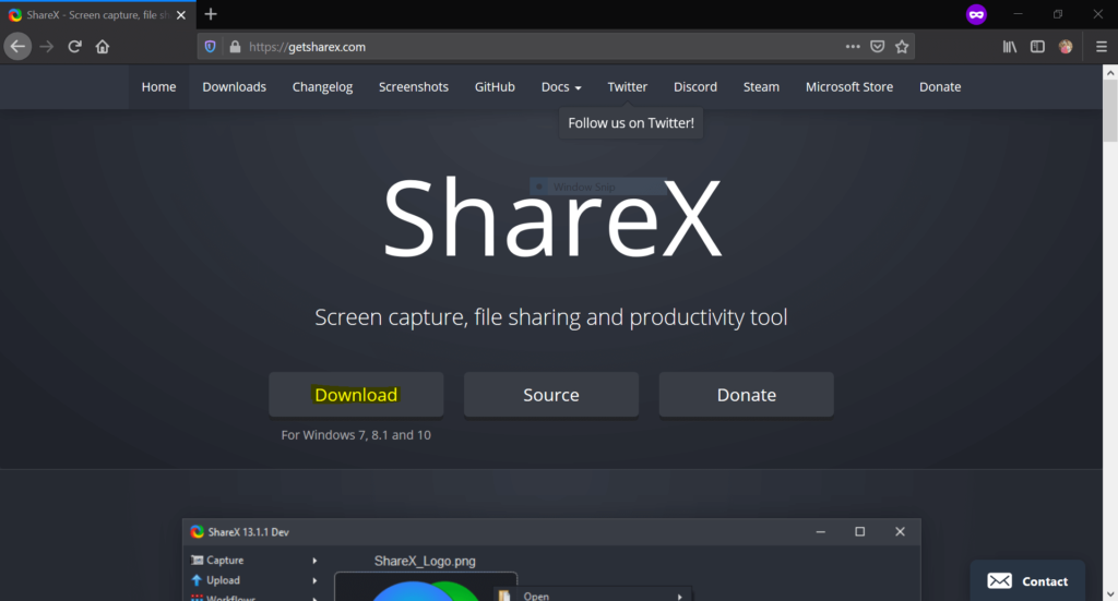 download and install sharex