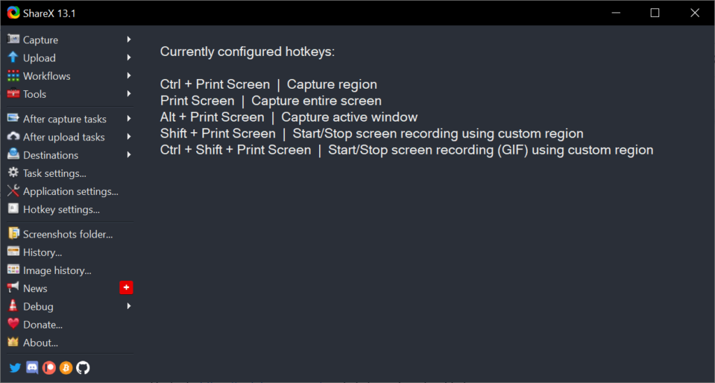 ShareX Default Window
