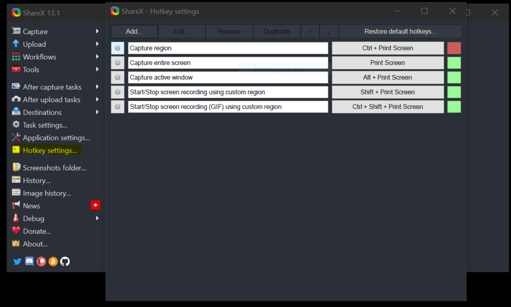 ShareX Hotkey Settings