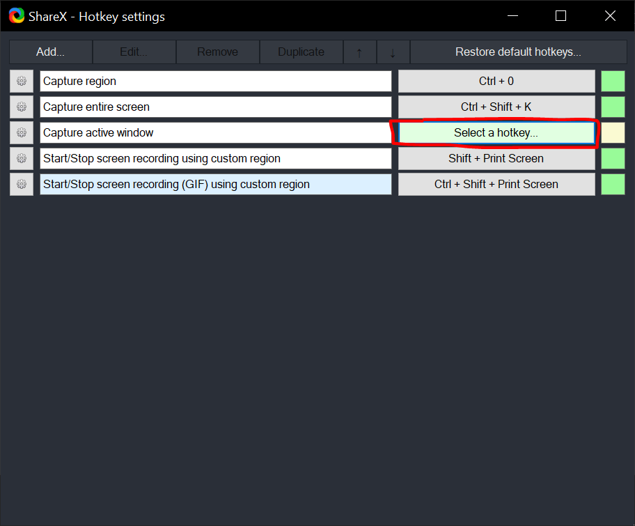 ShareX Hotkey Selection