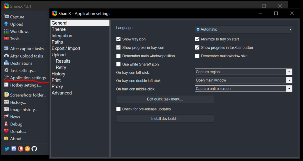 ShareX Application setting General