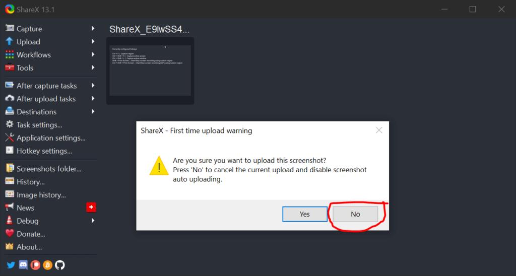 ShareX Auto upload Popup