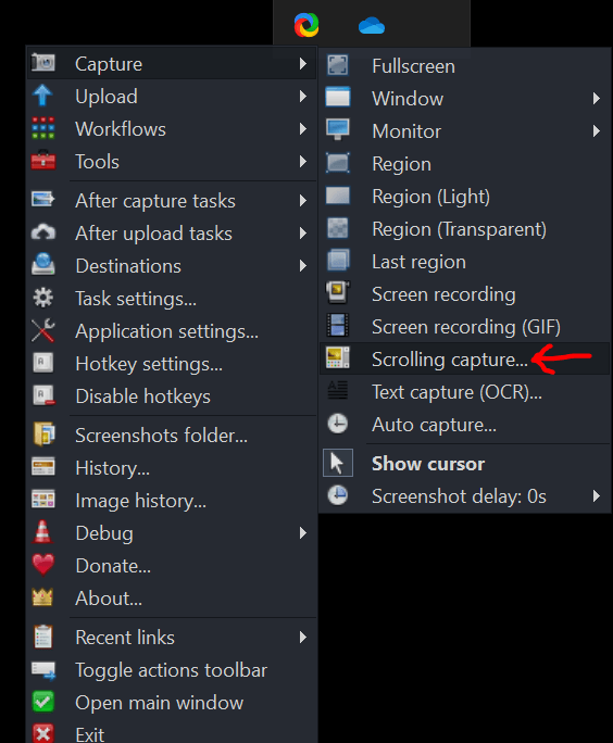 ShareX Scrolling Capture Option