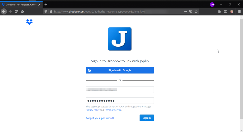 Joplin Dropbox App Login