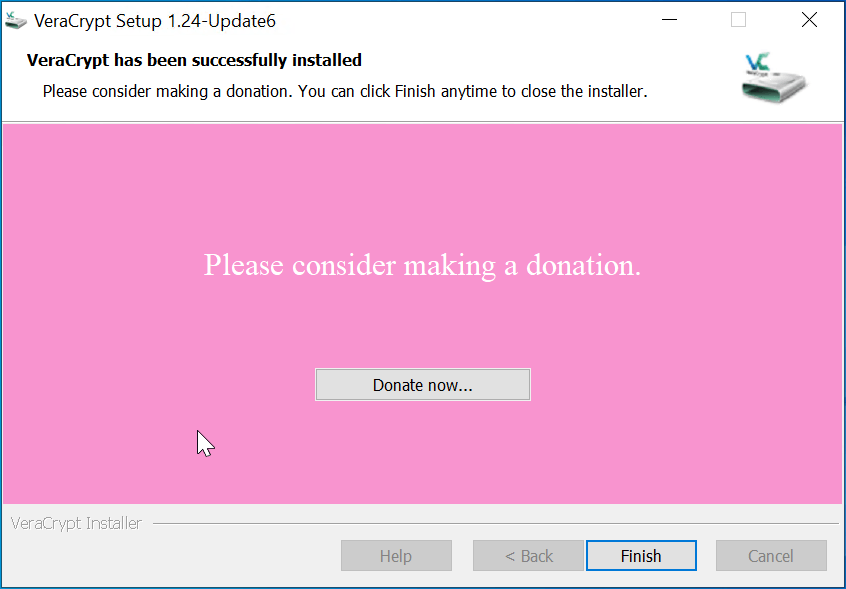 Finish window in VeraCrypt Installation