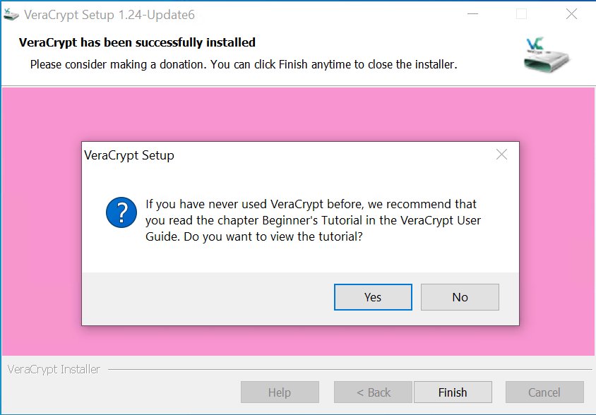Guide prompt in VeraCrypt Installation