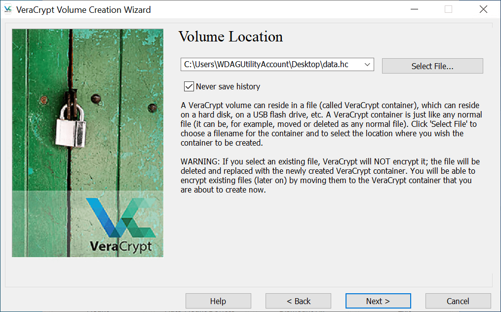 Location of File VeraCrypt