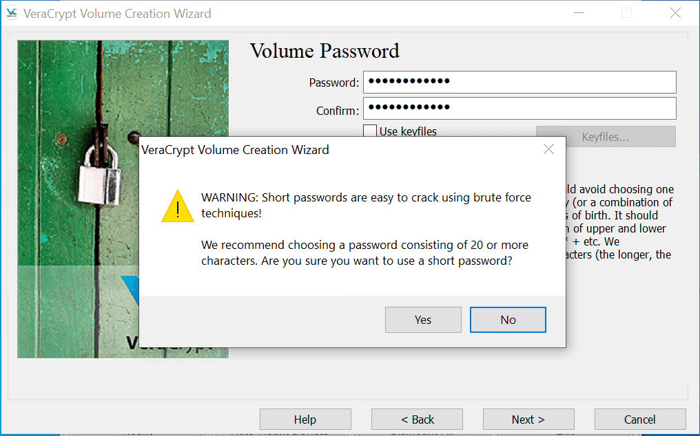 Minimum Password prompt in VeraCrypt