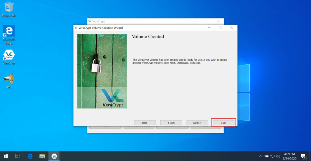 Exit Volume wizard in VeraCrypt