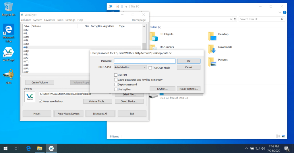 Entering Password for Mount in VeraCrypt