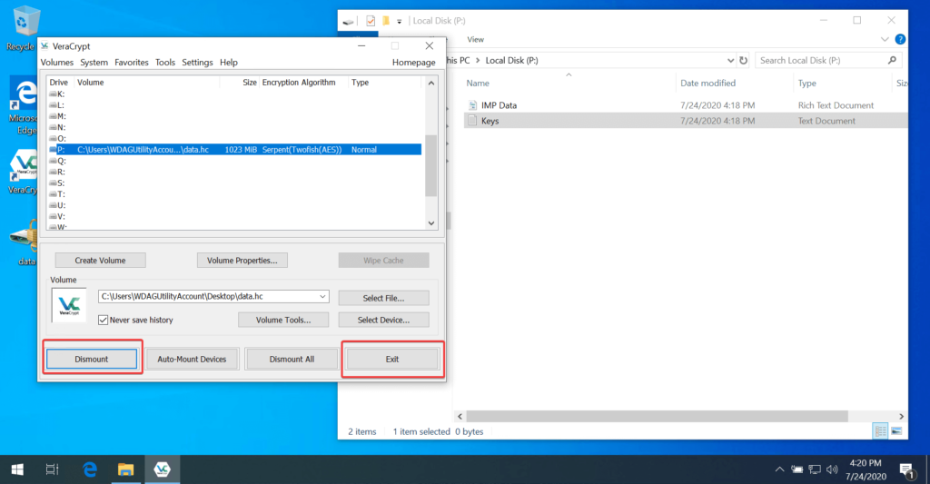 Dismounting process in VeraCrypt