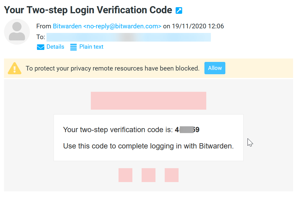 Bitwarden Verification Email