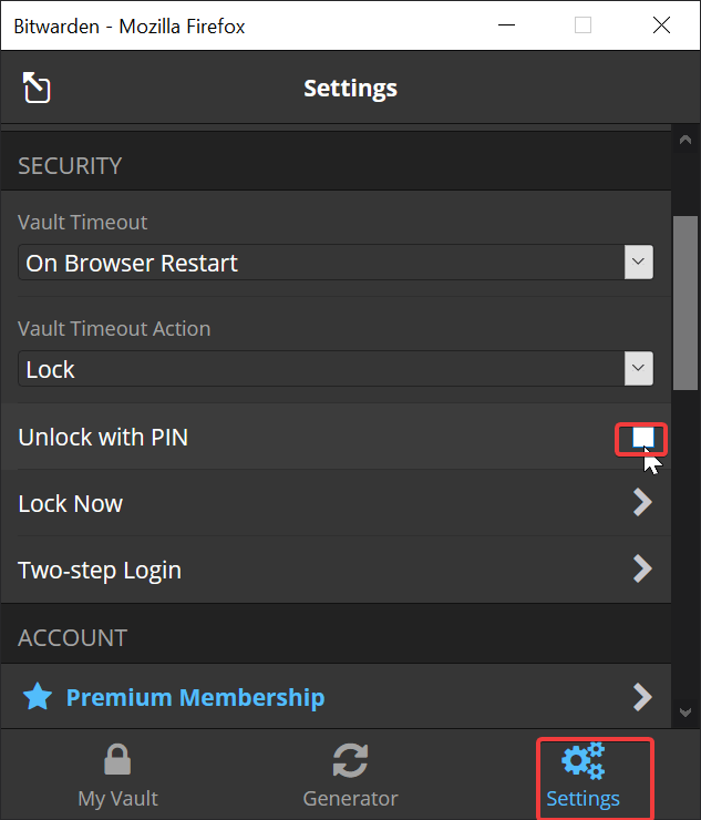Bitwarden Browser Extension Pin Unlock