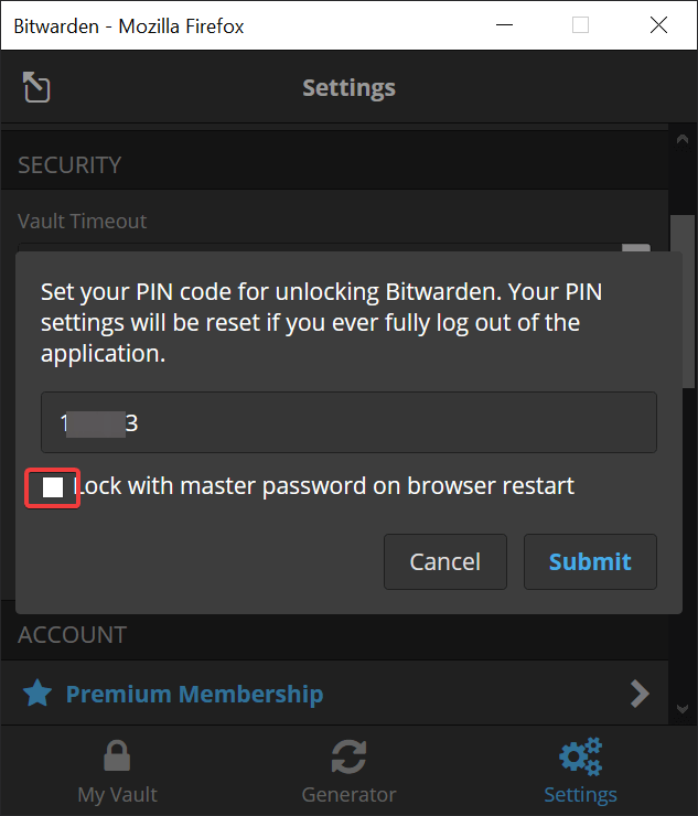 Bitwarden Browser Extension no Master Password on Restart