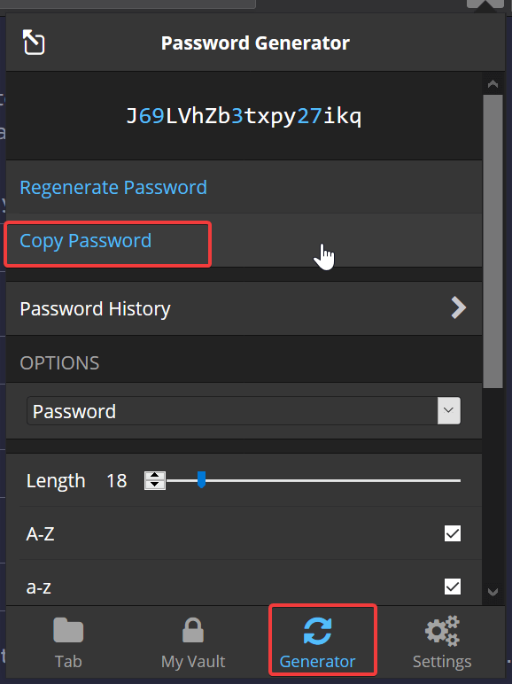 Bitwarden Browser Extension Password Genrator