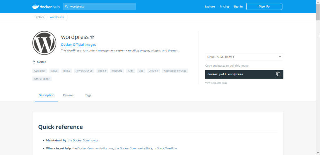 Docker Hub WordPress Official