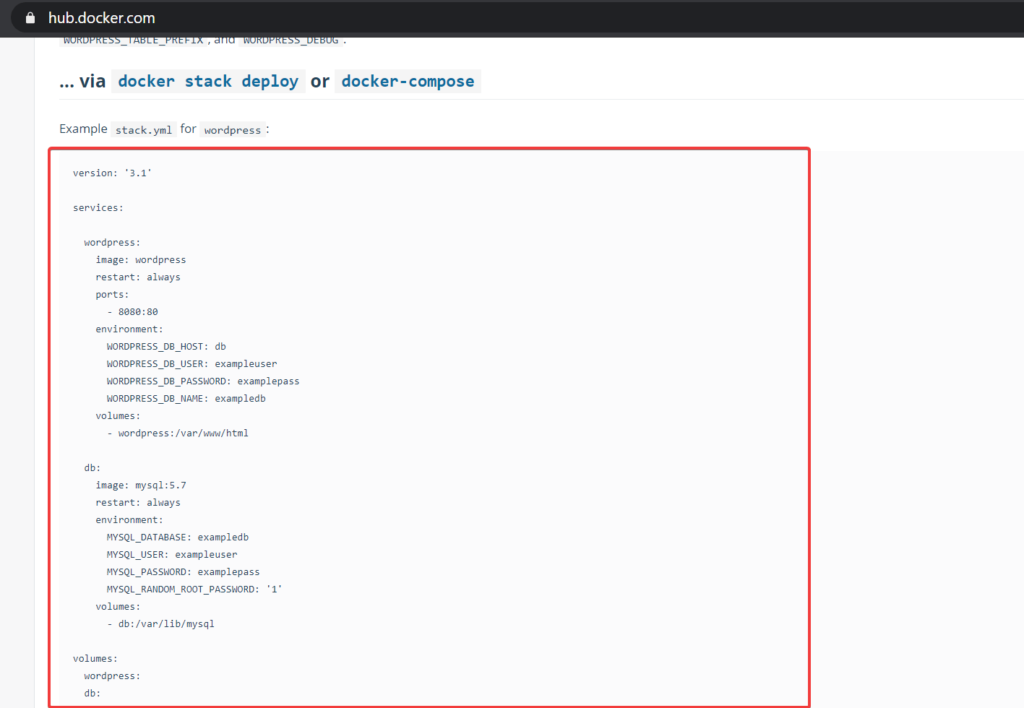 Docker yml config for wordpress