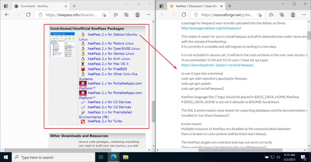 KeePass Password Manager website to Linux