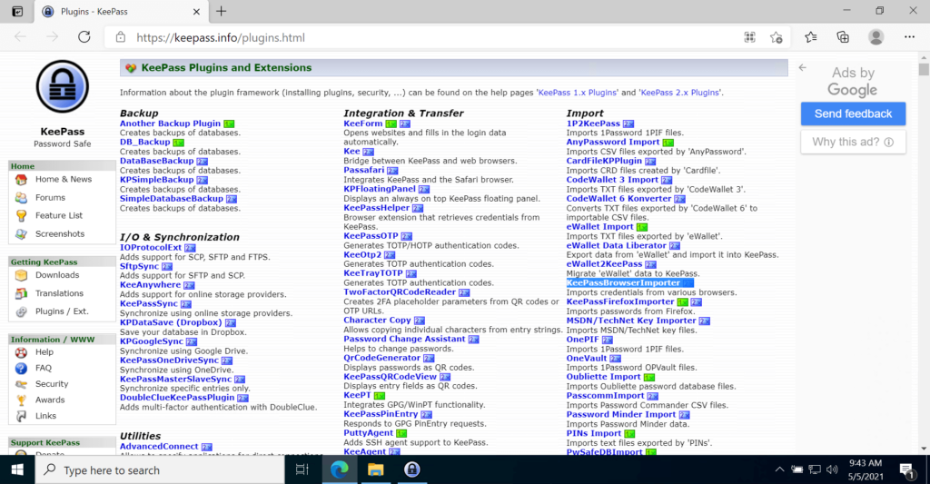 KeePass Password Manager website to Plugin Page