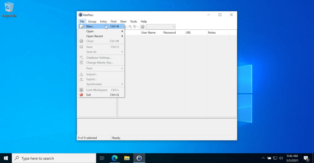 KeePass Password Manager Application New Database