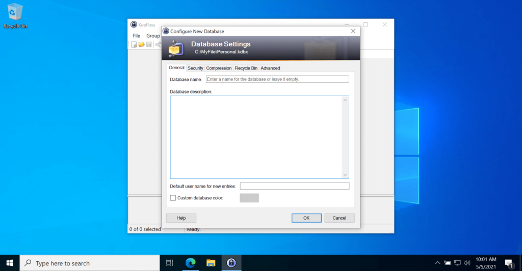 KeePass Password Manager Application New Database Advance Options