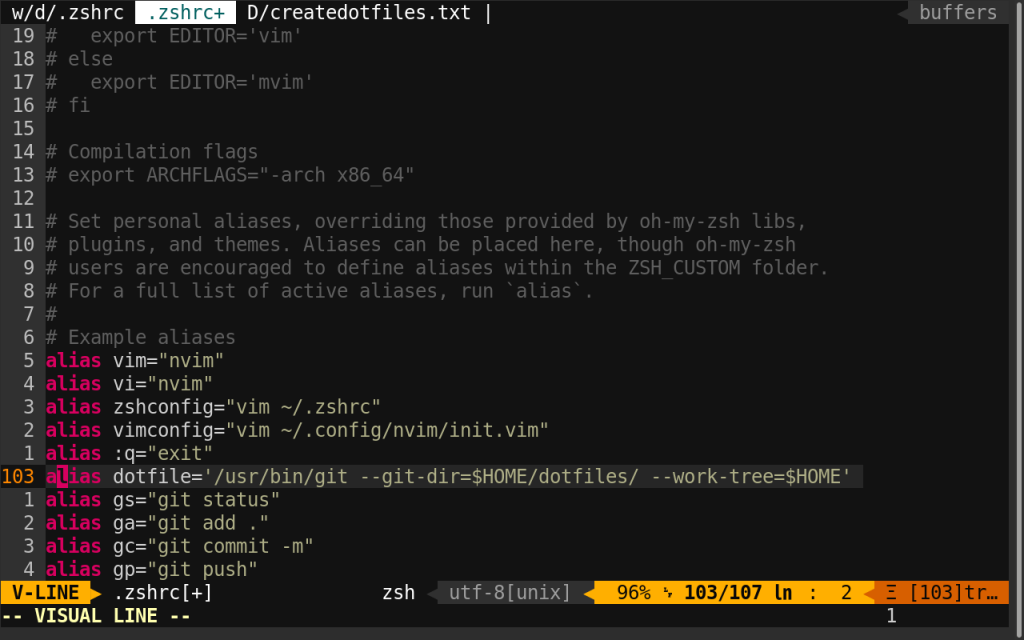 adding dotfile command in zsh