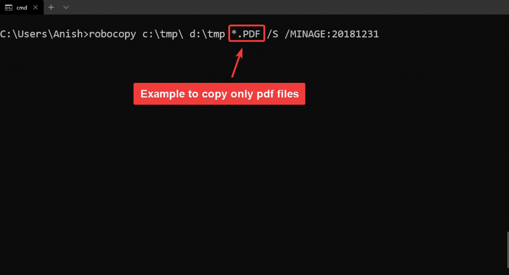 robocopy copy only pdf files