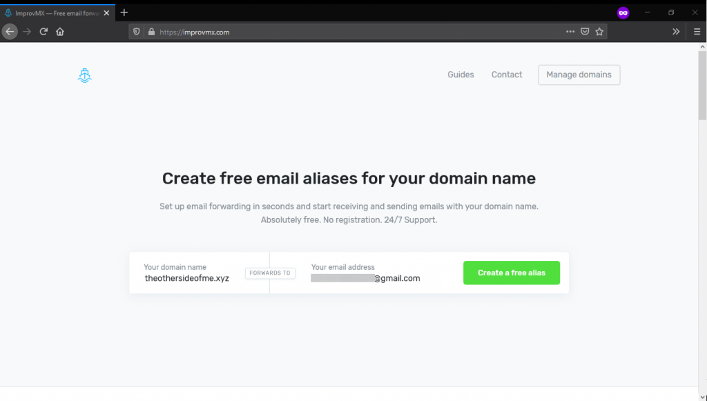 Improvmx free email alias creation