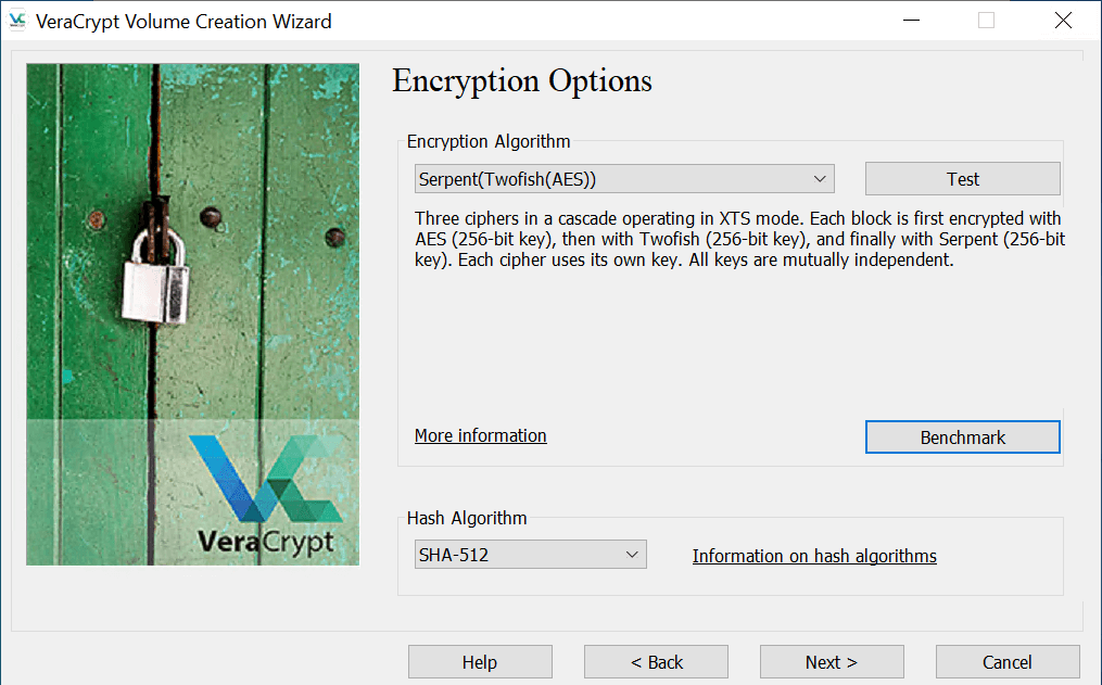 Selected Encryption Type in VeraCrypt