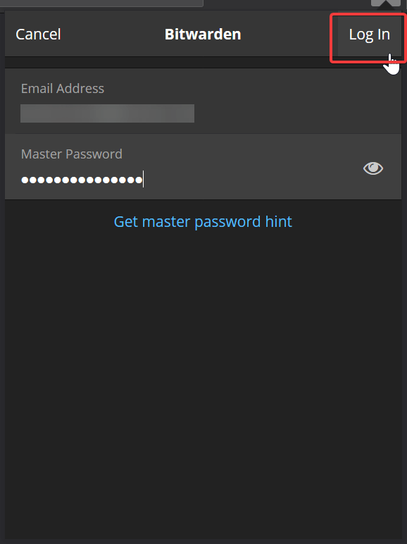 Bitwarden Browser Crediantails Master Password