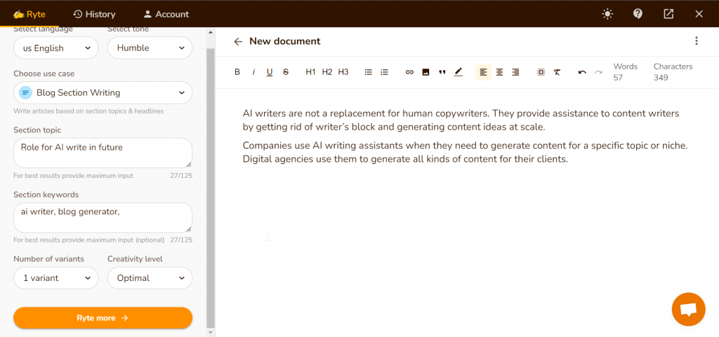 rytr.me generated content output result