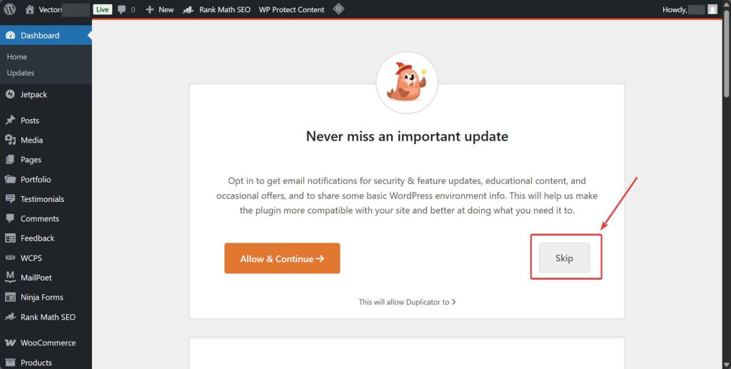Welcome screen of Duplicator