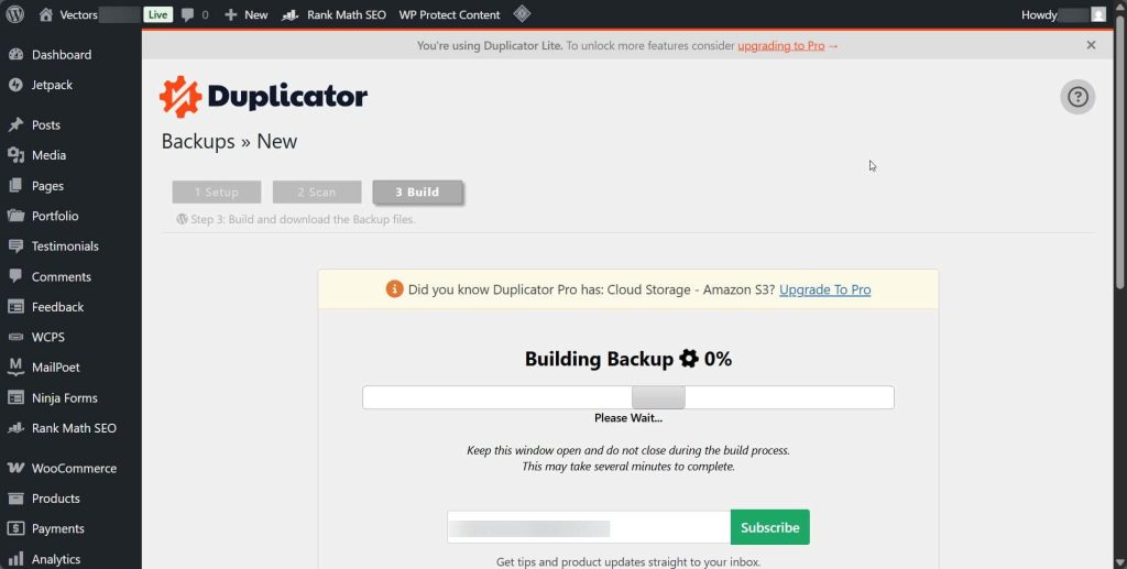 Building Backup in Duplicator