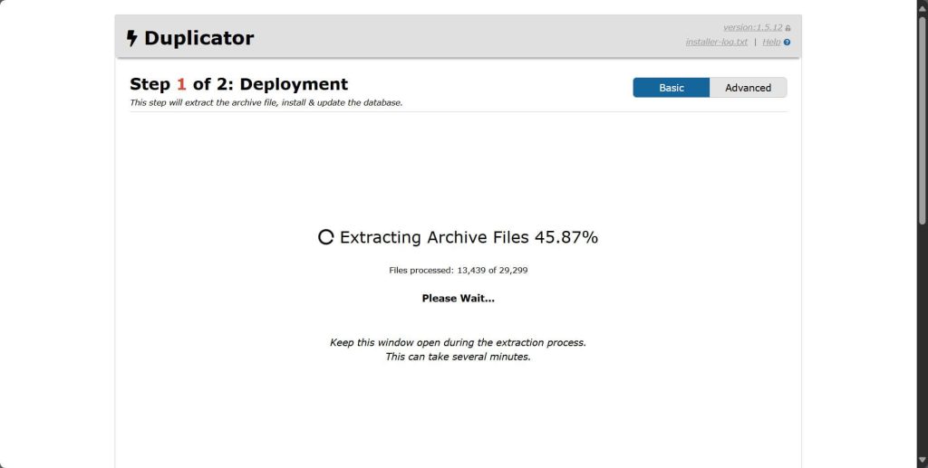 Duplicator restore process